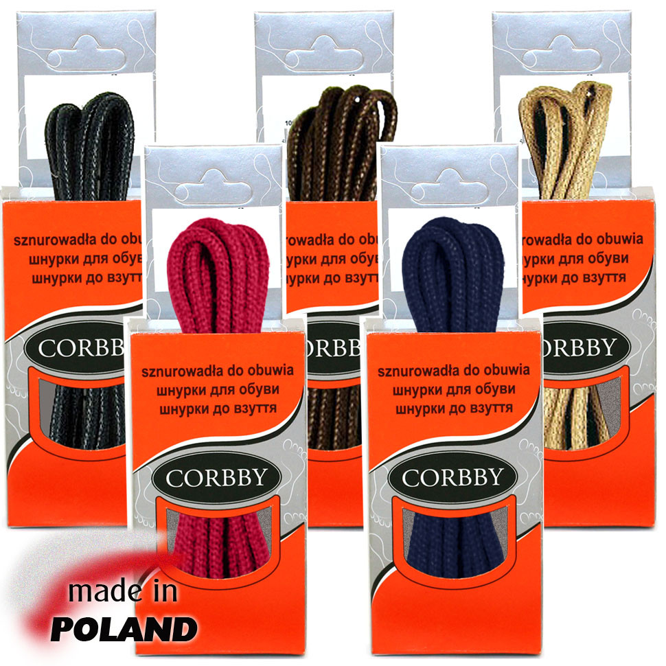 CORBBY Шнурки 90см круглые тонкие с пропиткой цветные.