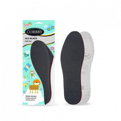 Детские зимние трёхслойные стельки CORBBY Alu BLACK с алюминиевой фольгой, безразмерные.