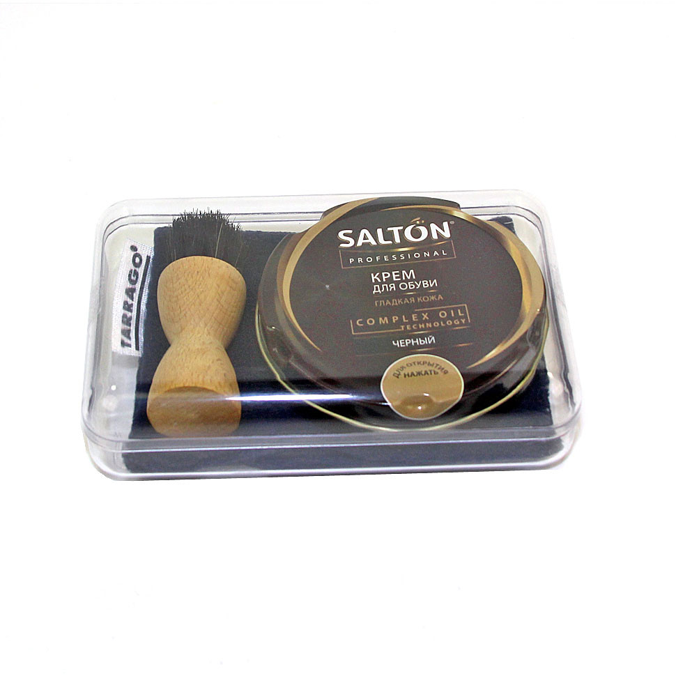 Набор мини SALTON PROFESSIONAL для ухода за черной обувью из гладкой кожи, в пластиковом боксе.