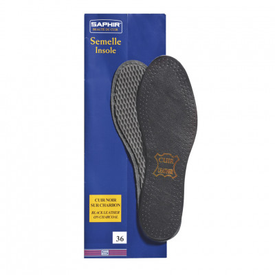 Стельки SAPHIR из натуральной овечьей кожи Semelle Insolle Cuir noir sur Charbon, черные.
