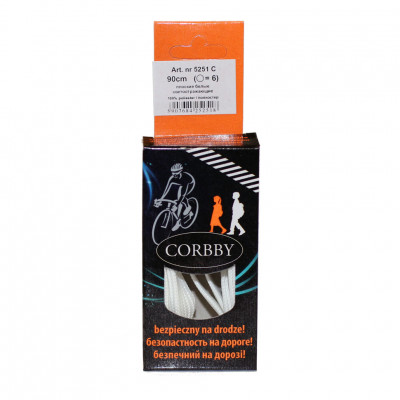 CORBBY Шнурки 90 см. плоские белые ФОСФОРЕСЦЕНТНЫЕ.