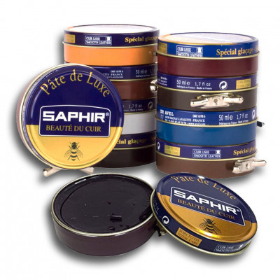 Крем банка 50 мл. для гладкой кожи Pate de luxe SAPHIR, цветной, железная банка.