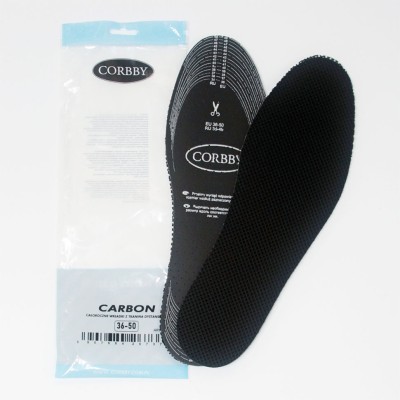 Демисезонные стельки CORBBY Carbon XL с мембранной тканью, безразмерные 36-50 EU