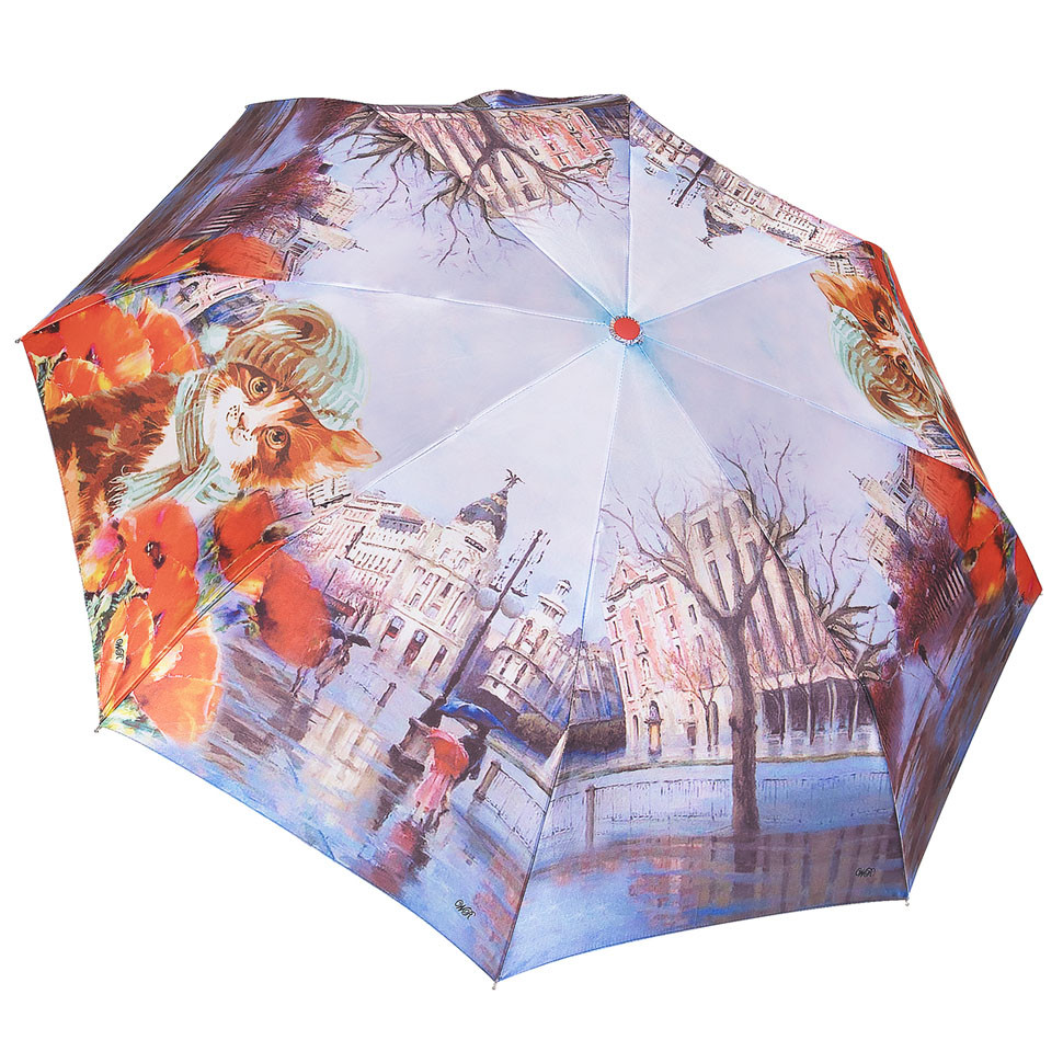 WR зонт женский кошки, 3 сложения, суперавтомат, полиэстер, купол 102 см. 390854-02