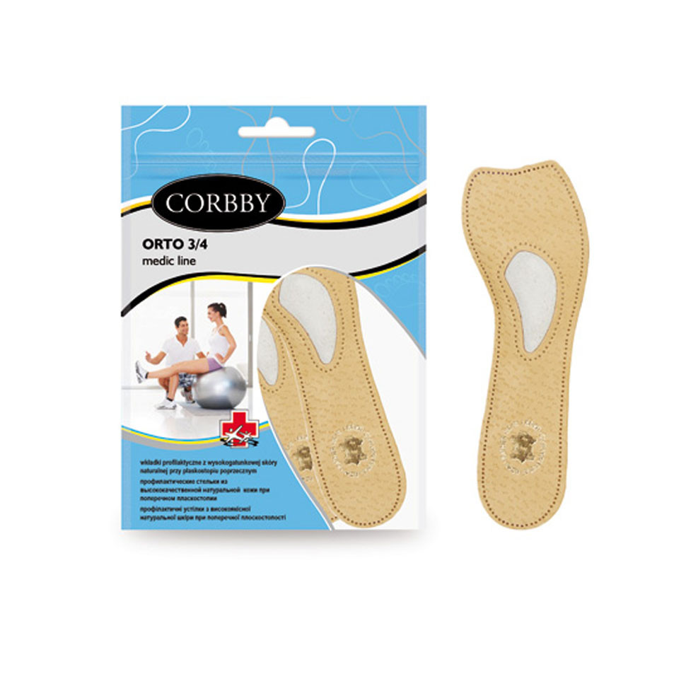 Стельки CORBBY ортопедические Orto 3/4 из натуральной кожи.