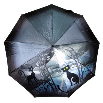 UNIVERSAL зонт женский кошки, 3 сложения, автомат, сатин, купол 103 см. 4022-02