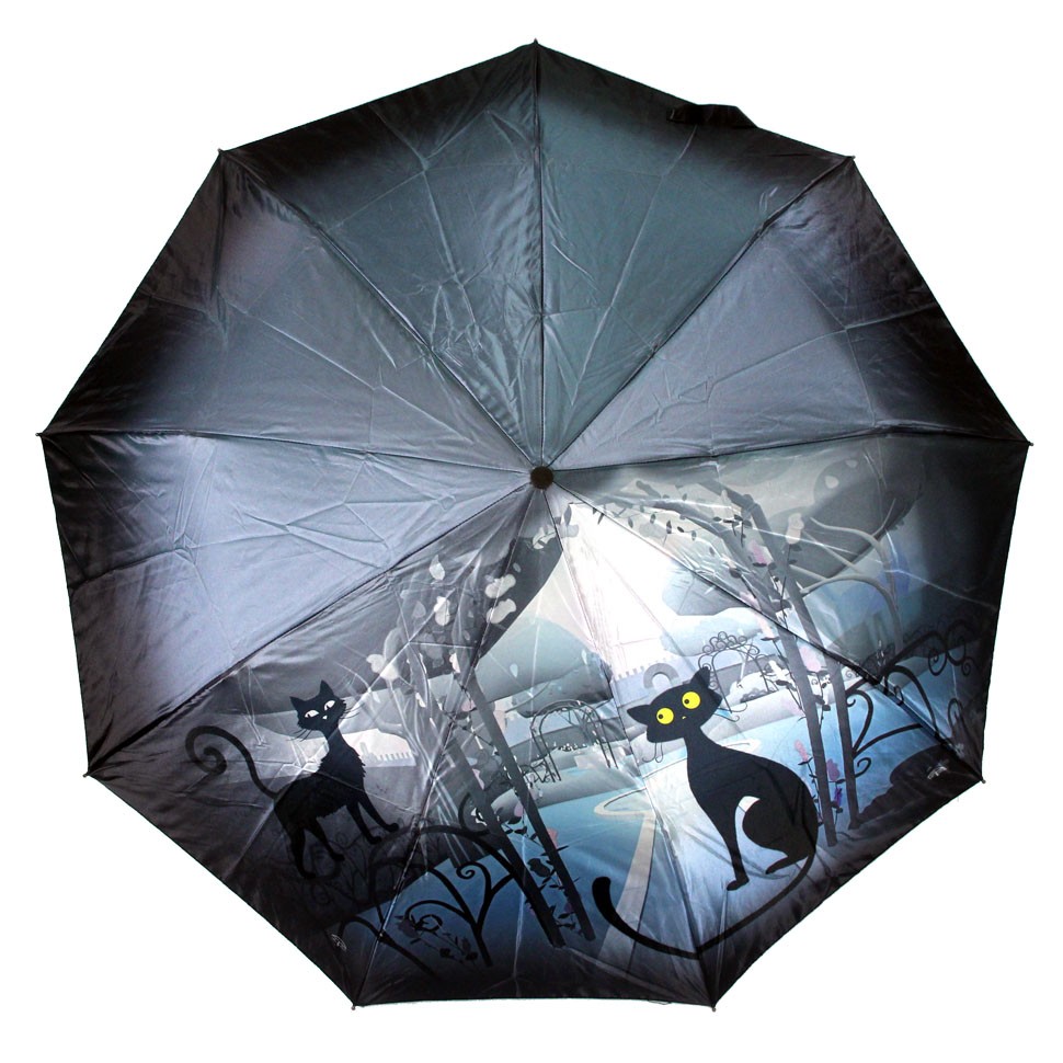 UNIVERSAL зонт женский кошки, 3 сложения, автомат, сатин, купол 103 см. 4022-02