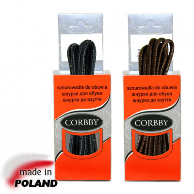 CORBBY Шнурки 100см круглые тонкие с пропиткой, черные, коричневые.